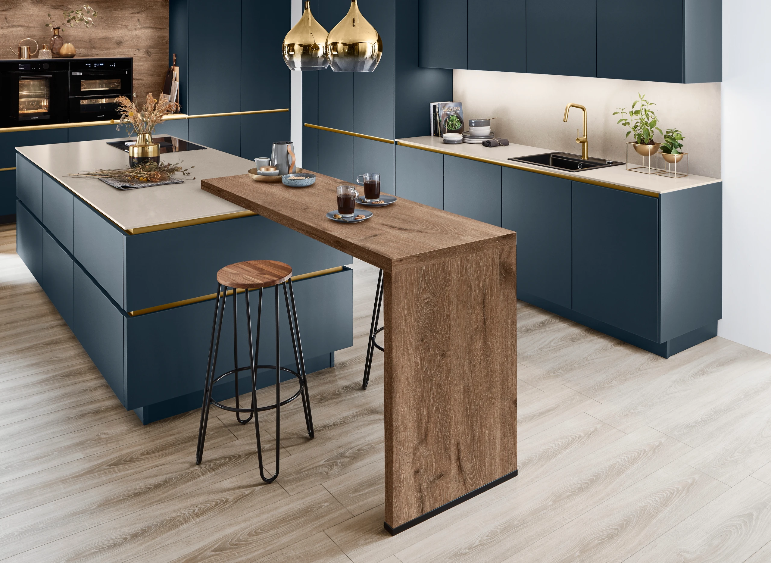Divine kitchen collection featuring vibrant lacquered finishes in Fjord blue